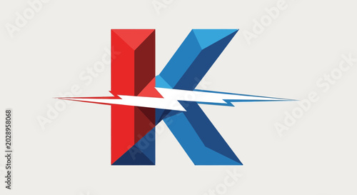 3D blue and red letter K lightning logo.