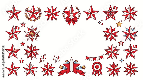 Photography Collection of hand drawn decorative red star illustrations for design