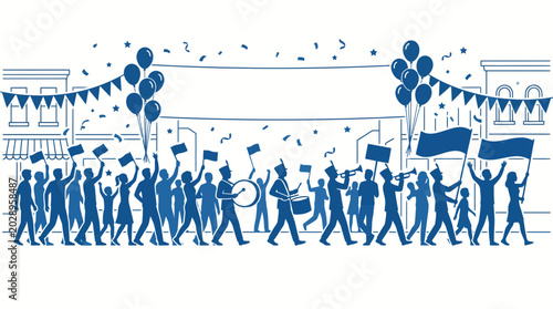 Fotografie A festive crowd of people celebrating during a lively parade illustration