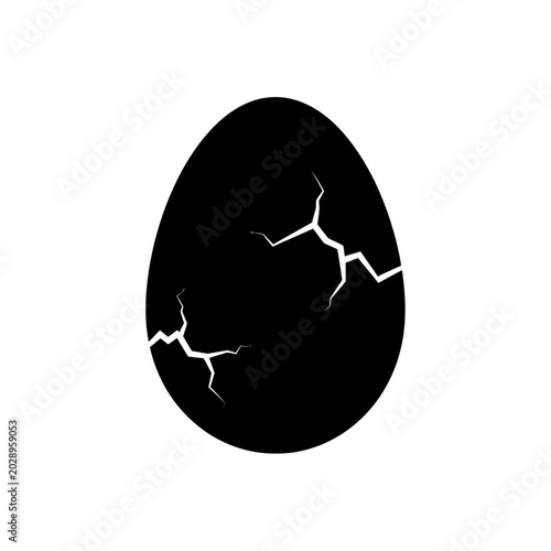 Cracked Black Egg Silhouette Icon, Symbolizing New Beginnings, Mystery, or Danger