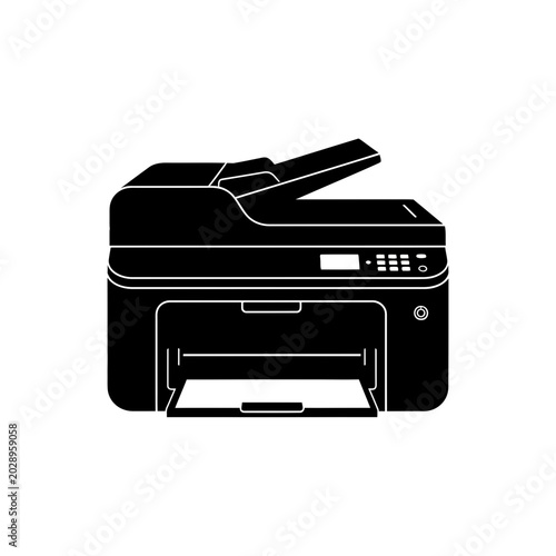 Black multifunction printer icon on white background - copy, scan, print