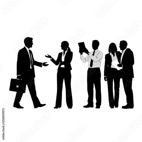 Business people silhouettes discussing work, team meeting, corporate communication