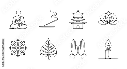 Photos Buddhist Icons Collection: Meditation, Incense, Pagoda, Lotus, Dharma Wheel, Lea