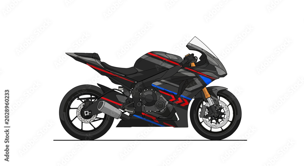 Obraz premium Modern Sport Motorcycle, Black and Red Accents