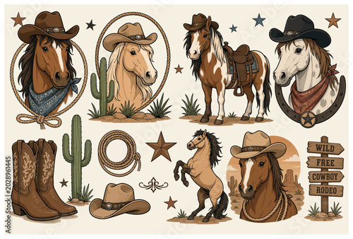 Foto Western Horses Cowboy Hats.