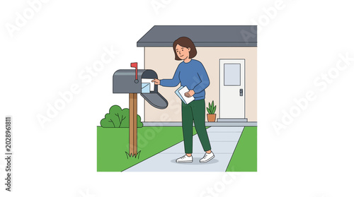 Woman mailing letter at mailbox