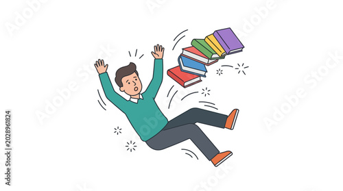 Man falling with stack of books