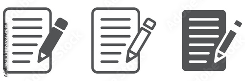 Canvas Print Three gray icons of documents with pencils for editing and writing on paper note