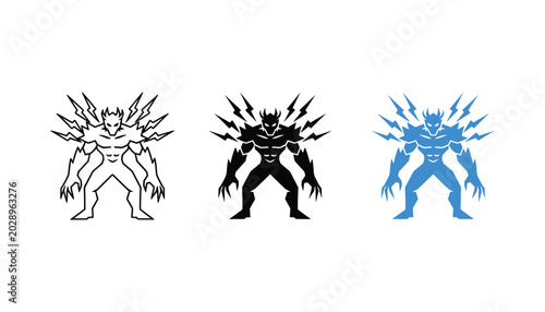 Canvastavla Electric monster icon set featuring line art silhouette and blue flat design sty