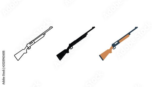 Fotografie Hunting rifle or shotgun icon for sports and outdoor recreation set of three var