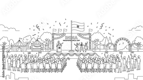 Slika na platnu Indian Independence Day celebration with public speaker and crowd