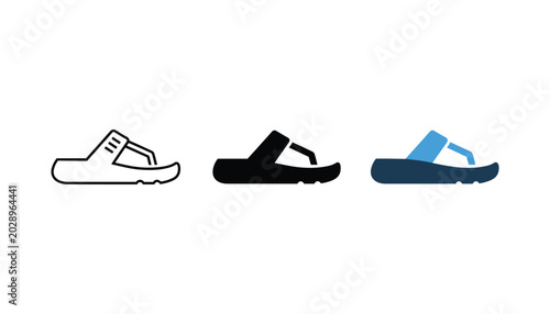 Foto Summer flip flop sandal icon set in outline solid and blue colored vector styles