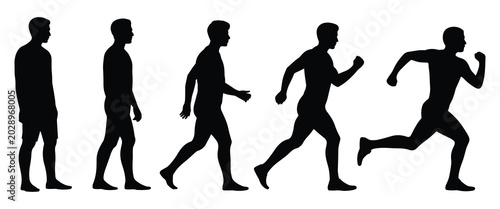Man running phases progression black silhouette
