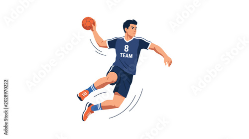Professional handball player jumping for a powerful throw