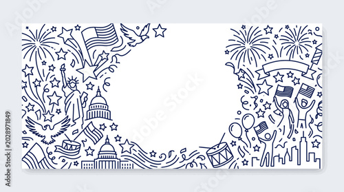 Hand drawn doodle frame illustration for American Independence Day celebration 1.