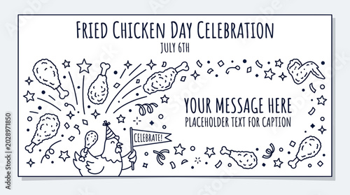 Hand drawn doodle banner for National Fried Chicken Day celebration.