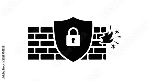Canvastavla Shield with lock on brick wall.