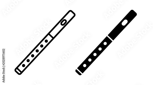 Bild auf Leinwand Minimalist Folk Wind Instrument Concept Stylized Tin Whistle Outline and Solid I