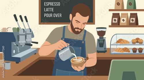 Foto Barista making latte art in specialty cafe