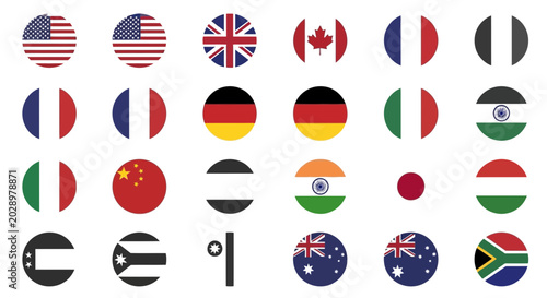 Collection of International Country Flags in Circular Icons