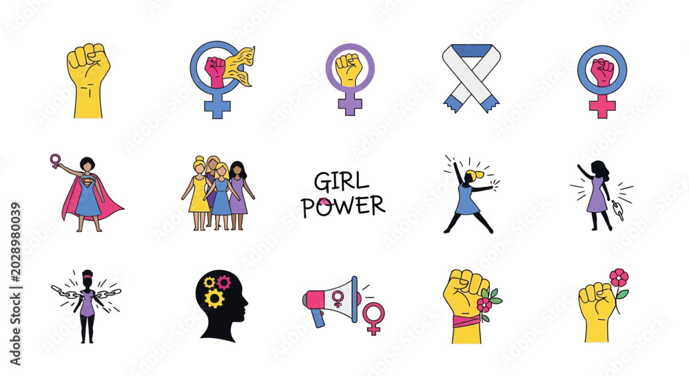 Fototapeta premium Girl Power Icon Collection: Empowerment, Feminism, Strength, Solidarity