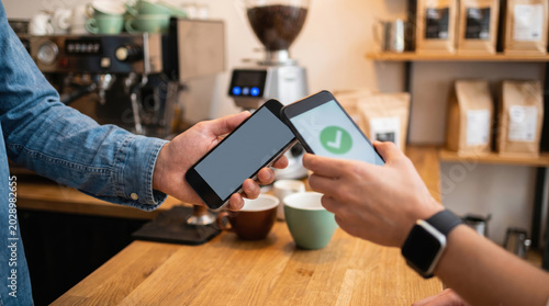 Instant payment nfc smartphone contactless cafe scene