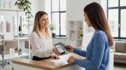 Instant payment nfc smartphone in modern beauty salon