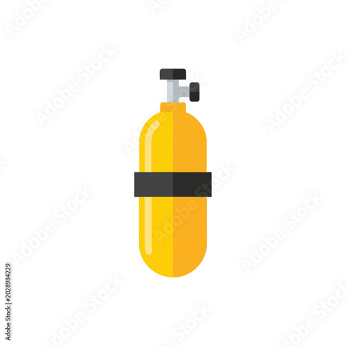 Yellow scuba tank with valve for underwater diving