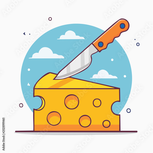 Slice of Cheese with Knife and Clouds