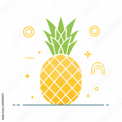 Stylized Pineapple Illustration with Geometric Elements