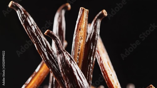 Close-Up of Vanilla Beans Against a Dark Background