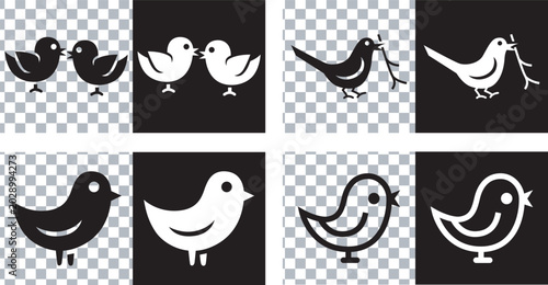 Fotografie Cute birds kissing and eating illustration Vector, illustration