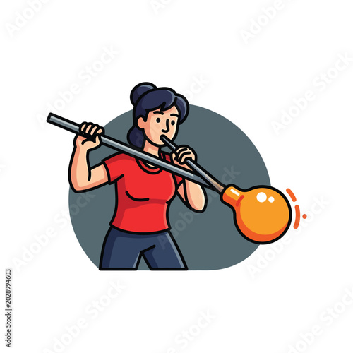 Woman Holding Oversized Torch With Bright Orange Flame.