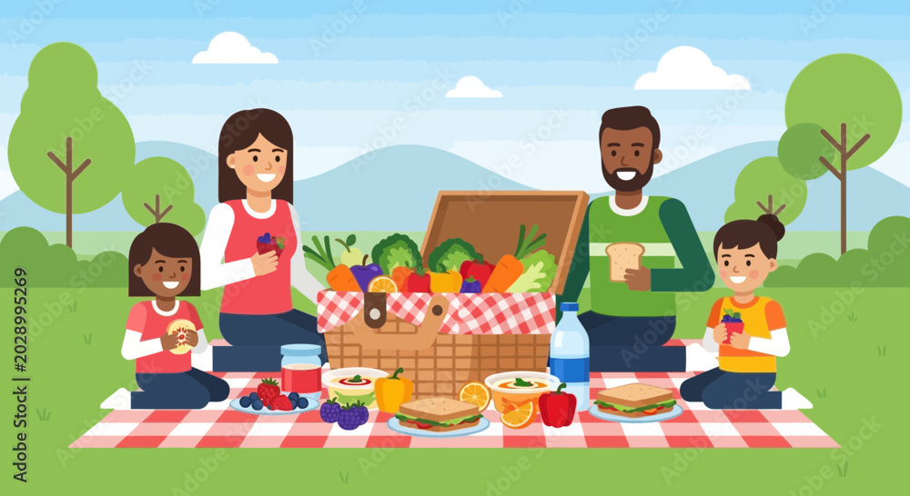 Fototapeta premium Happy Family Enjoying a Summer Picnic in the Park