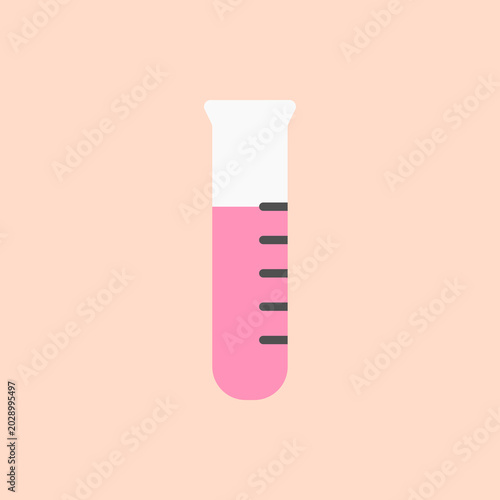 Flat icon of a chemistry test tube with pink liquid inside. Ideal for science themes, laboratory graphics, school designs, and experiment illustrations.