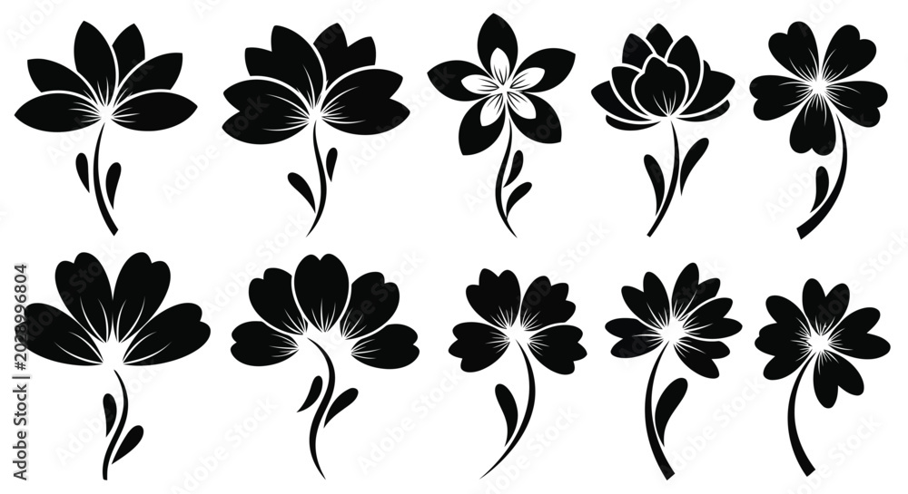 Obraz premium Black flower icons set