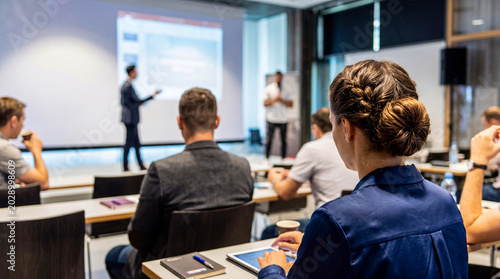 Tableau sur toile Diverse audience attentively listens to a presenter during a professional business conference or educational seminar