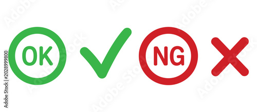 Quadro su tela OK and check mark icon set with NG and cross mark symbols in vector style for ap