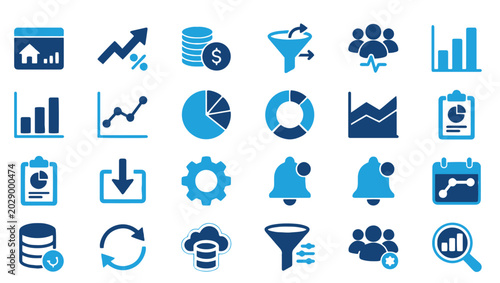 Business Data Visualization Glyph Icon Set for Analytics Dashboard UI