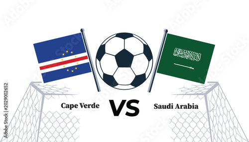 Tableau sur toile Cape verde vs saudi arabia soccer match flags and ball graphic