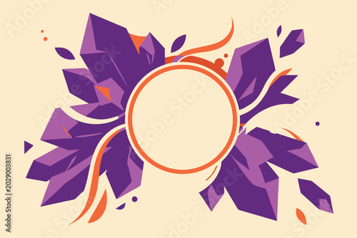 Tableau sur toile Abstract crystal formation with orange circular frame modern graphic design