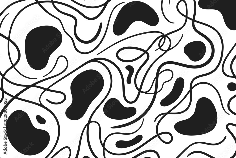 Fototapeta premium Abstract fluid shapes black and white pattern modern organic design