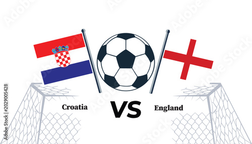 Canvastavla Croatia versus england soccer match illustration with flags and goals