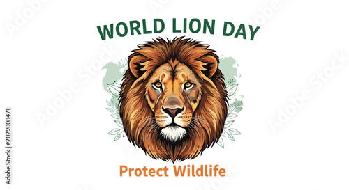 Photography World Lion Day Protect Wildlife Poster Illustration - Majestic Lion Head