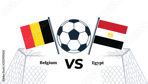 Belgium vs egypt flags and soccer ball