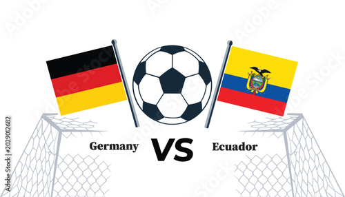 Germany versus ecuador soccer match illustration with flags and ball
