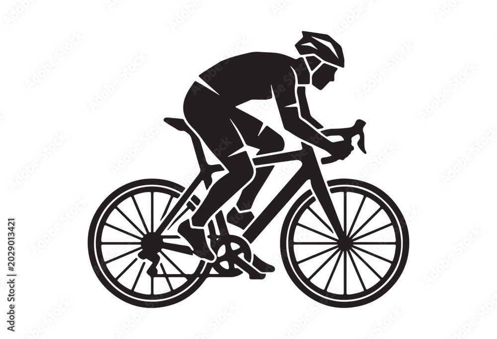 Fototapeta premium Minimal cyclist icon, Rider on bicycle silhouette, Cyclist silhouette vector.