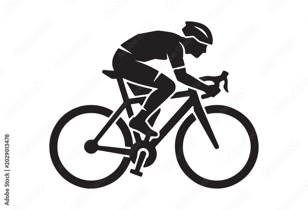 Fototapeta premium Minimal cyclist icon, Rider on bicycle silhouette, Cyclist silhouette vector.
