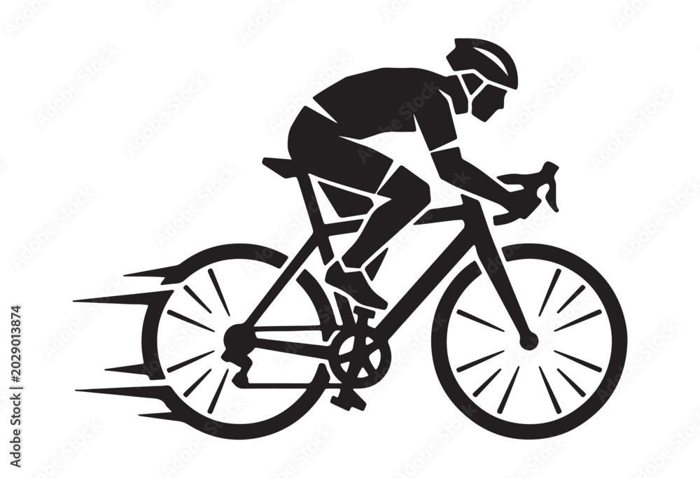 Naklejka premium Minimal cyclist icon, Rider on bicycle silhouette, Cyclist silhouette vector.