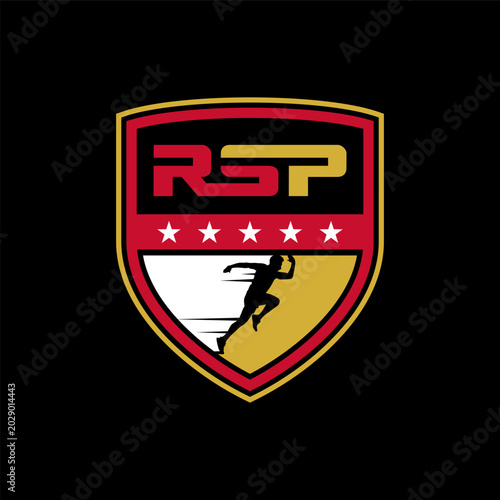 vintage logo of running sports emblem with RSP letters